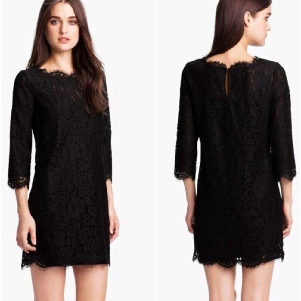 Joie Small Portia Black Lace Mini Dress 3/4 Sleeve Sheer Witchy Whimsy Goth silk